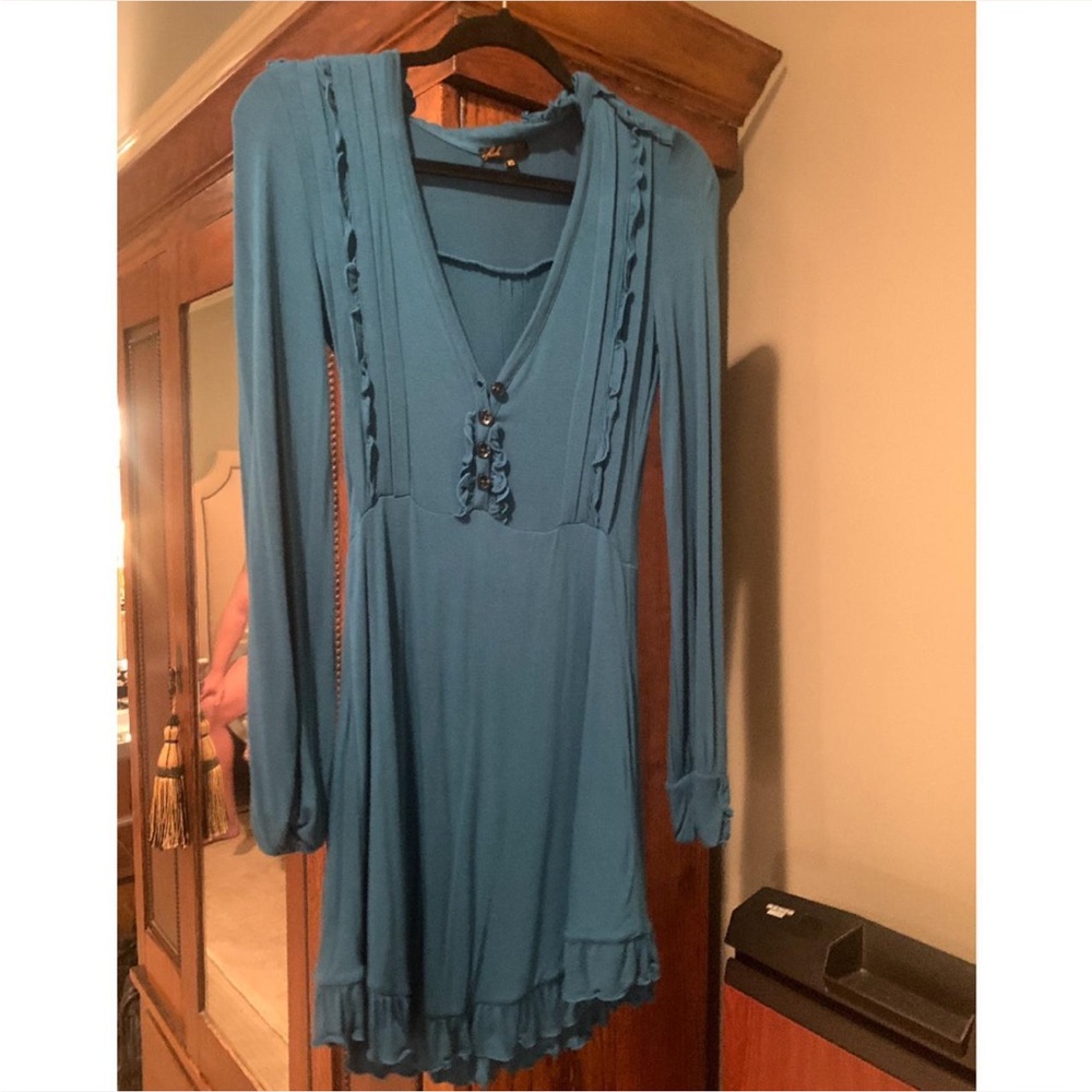 vfish Teal Long Sleeve Dress with Button Accents